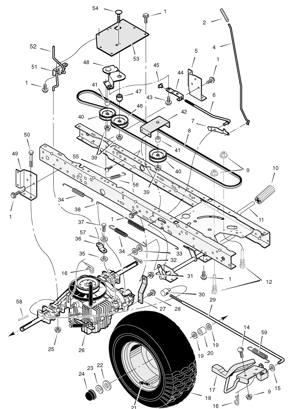Drive Assembly Diagram and Parts List for 425622X50B 2006 Briggs and Stratton Lawn Tractor